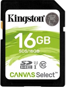 Картка пам'яті Kingston SDHC 16 GB UHS-I U1 Canvas Select (SDS/16GB) зі швидкістю зчитування до 80 МБ/с