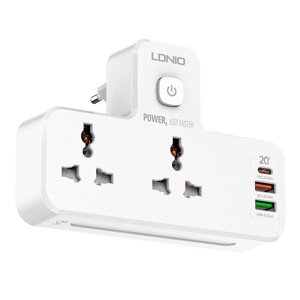 HUB адаптер мережевий with touch LED Lamp LDNIO SC2311 2500W, 2Sockets, 2 USB/1Type-C 20W