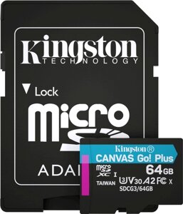Картка пам'яті KINGSTON MicroSDXC 64 GB U3 Canvas Go! Plus 170R / 90W + adapter
