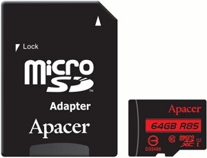 Карта пам'яті Apacer microSDXC 64GB Class 10 UHS-I R-85MB/s +SD-адаптер