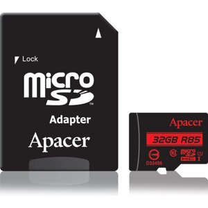 Картка пам'яті Apacer microSDHC 32 ГБ 85 Мбайт у сек + адаптер AP32GMCSH10U5-R