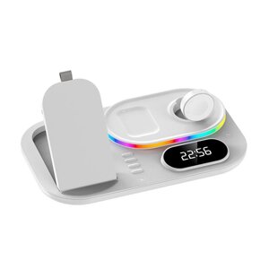 Зарядка Qi 4in1 wireless charger RGB/Clock XYJ A06 сумарно 30 W для Phone/Watch/Earphones