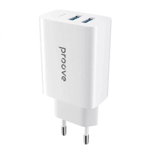 Зарядний пристрій — адаптер живлення 3 порти юсб Proove Rapid 30 W (2 USB + Type-C) білий