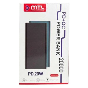 Зовнішній акумулятор повербанк power bank MTL MT4220 20000 mAh black