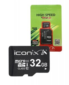 Картка пам'яті microSDHC 32Gb ICONIX (Class 10) + Adapter SD