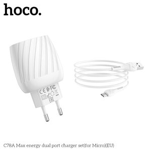 Адаптер мережевий HOCO Micro USB Cable Max energy C78A 2USB, 2.4A
