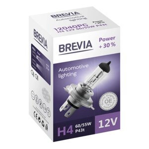 Галогенова лампа Brevia H4 12 V 60/55 W P43t Max Power + 30% CP