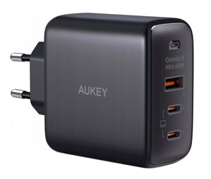 Зарядний пристрій — адаптер живлення 3 виходи 65 Вт — Aukey 65 W GaN Power Tech (PA-B6T) U + 2C