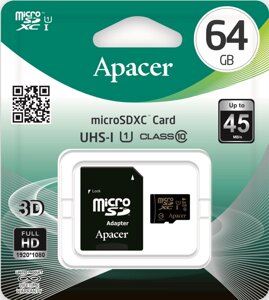 Карта пам'яті 64 GB C10 UHS-I APACER MicroSDXC AP64GMCSX10U1-R