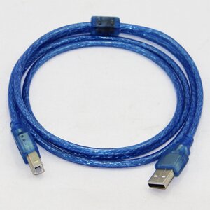 Кабель Usb 2.0 AM/BM. 3.0m. 1 ферит. синій прозорий