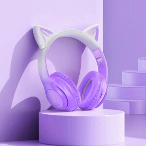 LED Bluetooth-навушники Hoco w42 cat ear фіолетові