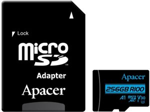 Карта пам'яті Apacer microSDXC V30 256GB Class 10 UHS-I (U3) V30 A1 R-100MB/s +SD-адаптер