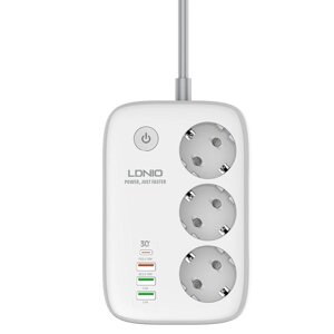 Подовжувач мережевий Ldnio з Wi-Fi SEW3452 3USB/1Type-C, 3Sockets. QC/PD, 30W/10A, 2m EU Plug|