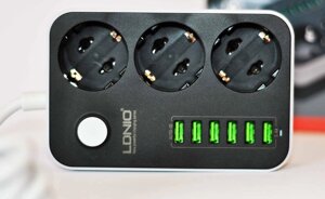 Мережевий подовжувач LDNIO SE3631 — 6*USB + 3 розетки