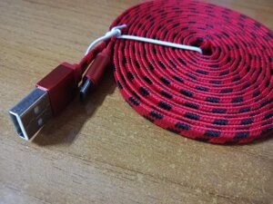 Кабель 3 метри мікроЮСБ тканинне обплетення червоний microUSB шнур