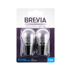 Лампа розжарювання Brevia P27W 12 V 27 W W2.5x16q прозора упаковка з 2 штук