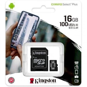 Швидкісна флешка Kingston microSDHC Canvas Select Plus 16 GB Class 10 UHS-1 А1 (з адаптером) (SDCS2/16GB)