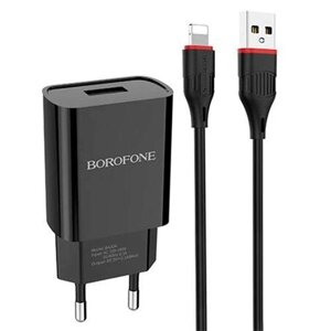 Зарядний пристрій — комплект із кабелем для iPhone — Borofone BA20A 1 USB-порт 2.1A чорний