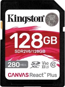 Картка пам'яті SDXC — Kingston Canvas React Plus 128Gb class 10 V60 UHS-II U3 (R280MB/s, W150MB/s)