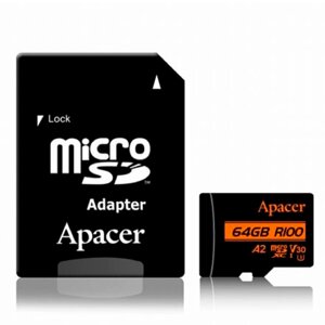 Картка пам'яті Apacer microSDXC 64 GB Class 10 UHS-I U3 R-100 MB/s AP64GMCSX10U8-R