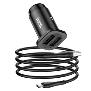 Комплект для авто — зарядний і кабель Type-C — HOCO NZ4 Wise road dual port car charger set чорний