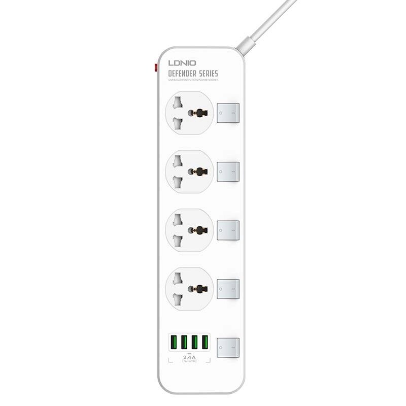 Подовжувач мережевий Ldnio SC4408 2 метри вилка EU 4USB 4 Sockets 2500W від компанії da1 - фото 1