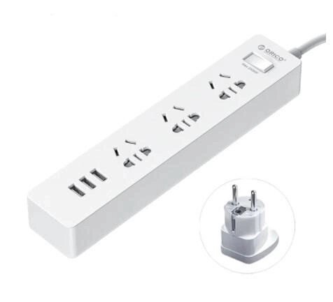 Подовжувач Power Strip Orico XCS-3A3U 3 розетки та 3 USB 1.5 метра білий від компанії da1 - фото 1