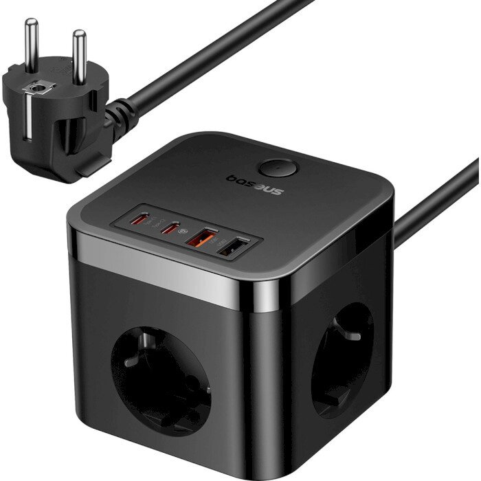 Подовжувач — зарядний Baseus PowerCombo Cube Power Strip 3AC+2U+2C 30 W 1.5 метра чорний від компанії da1 - фото 1