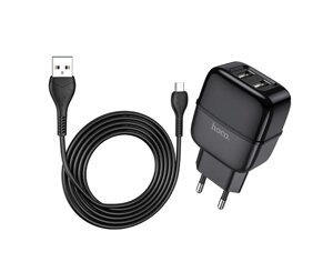 Блок живлення Hoco C77A 2 USB 2.4 А 12W адаптер зарядний із кабелем мікрочорний