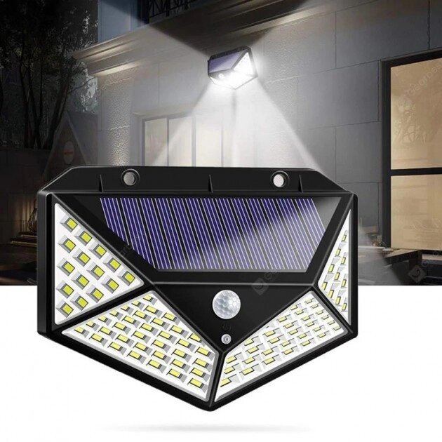 Світильник із датчиком руху на вулицю на сонячній батареї solar interaction wall lamp 100 LED від компанії da1 - фото 1