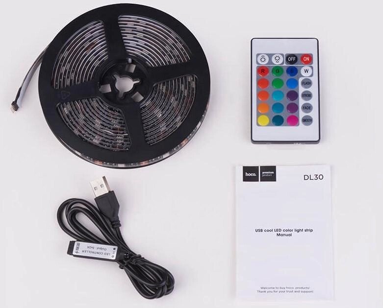 Світлодіодна стрічка RGB HOCO USB cool LED color light strip DL30 4 метри від компанії da1 - фото 1