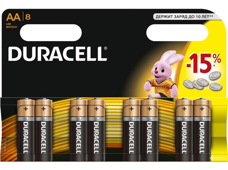 Упаковка батарейок Duracell AA LR06 пальчикова MN1500 8 штук від компанії da1 - фото 1