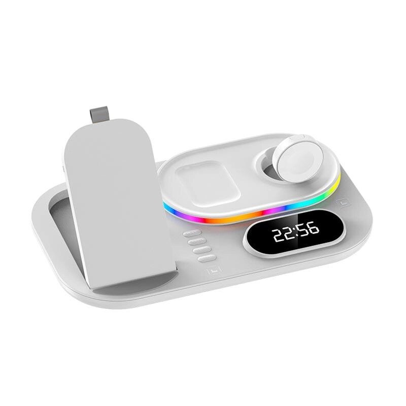 Зарядка Qi 4in1 wireless charger RGB/Clock XYJ A06 сумарно 30 W для Phone/Watch/Earphones від компанії da1 - фото 1