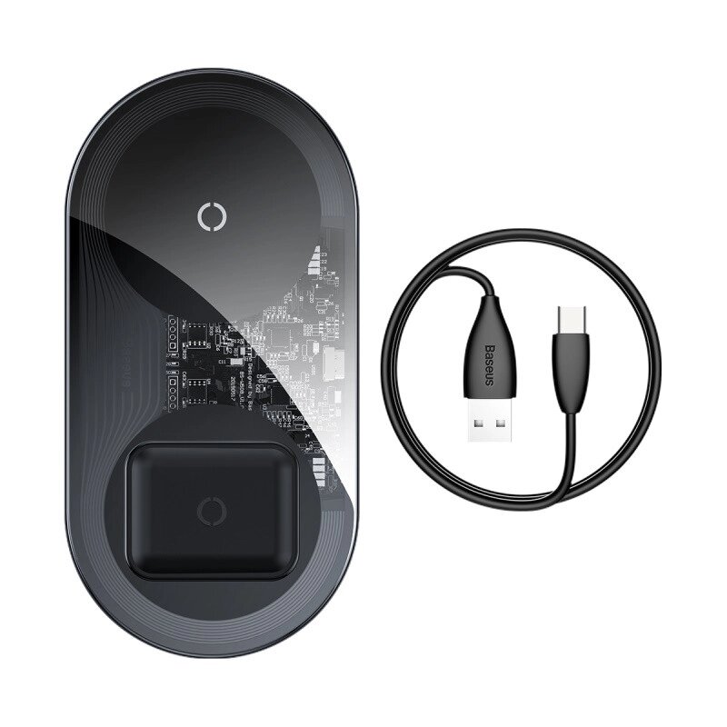 Зарядка QI BASEUS Simple 2in1 Wireless Charger 18W Max For Phones+Pods (WXJK-01) від компанії da1 - фото 1