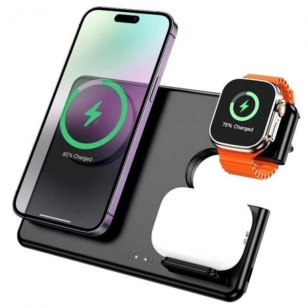 Зарядне із тримачем HOCO CQ1 Geek folding 3-in-1 magnetic wireless fast charger від компанії da1 - фото 1