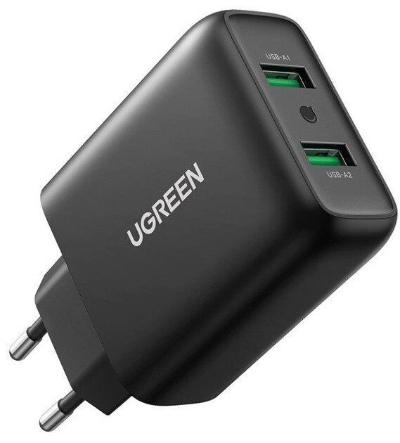 Зарядний адаптер — блок живлення Ugreen CD161 2*USB 36 W Fast Charger (10216) чорний від компанії da1 - фото 1