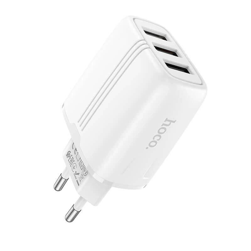 Зарядний пристрій 3 виходи HOCO N15 Amazing three-port charger 3USB 3.4A блок білий від компанії da1 - фото 1