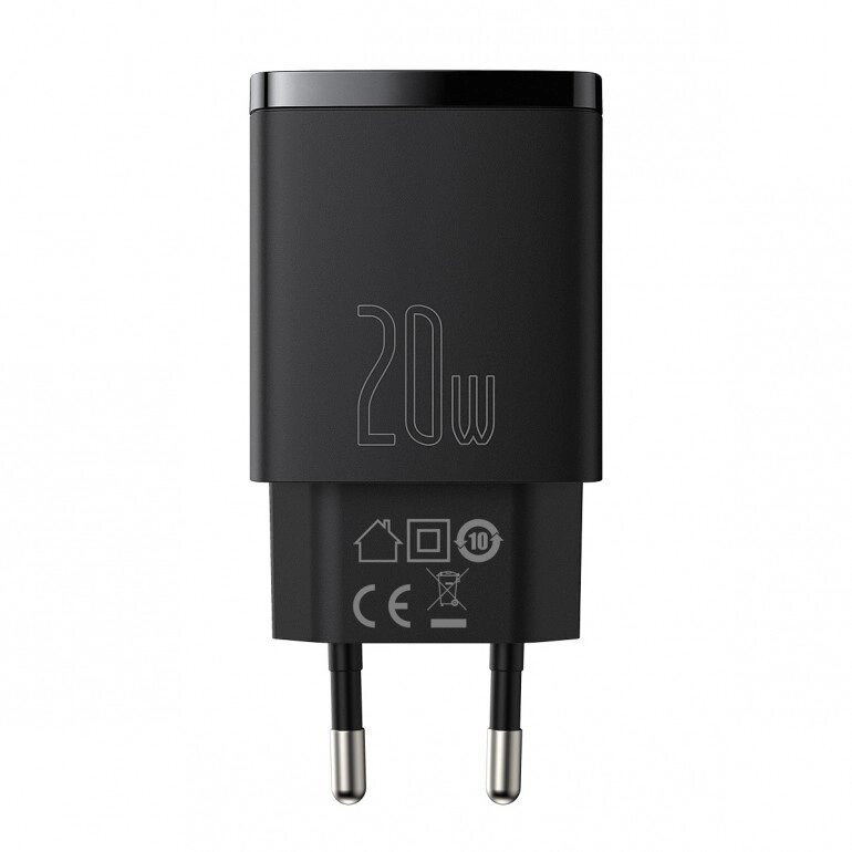 Зарядний пристрій Baseus Compact Quick Charger USB+Type-C 20W Чорний (CCXJ-B01) від компанії da1 - фото 1