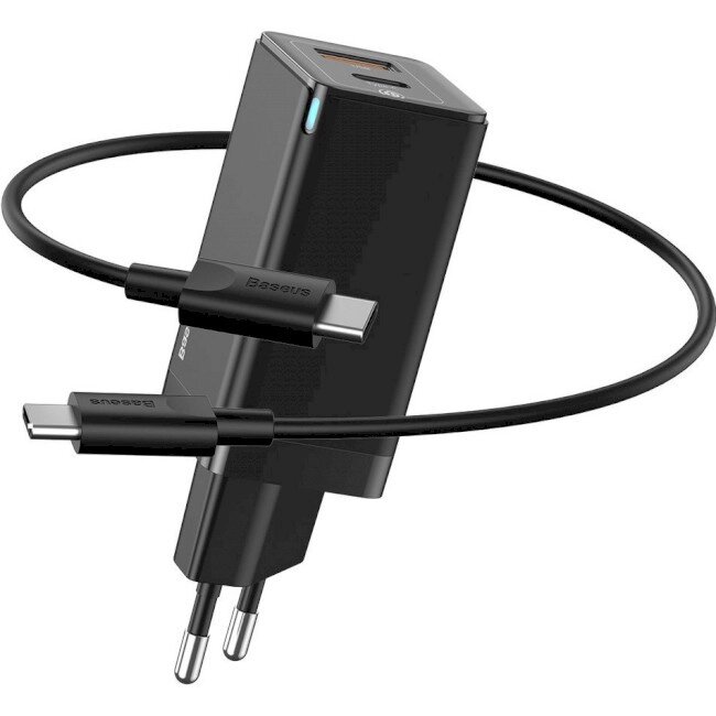 Зарядний пристрій BASEUS GaN Mini Quick Charger 45 W with Cable Type-C to Type-C чорний (CCGAN-Q01) від компанії da1 - фото 1