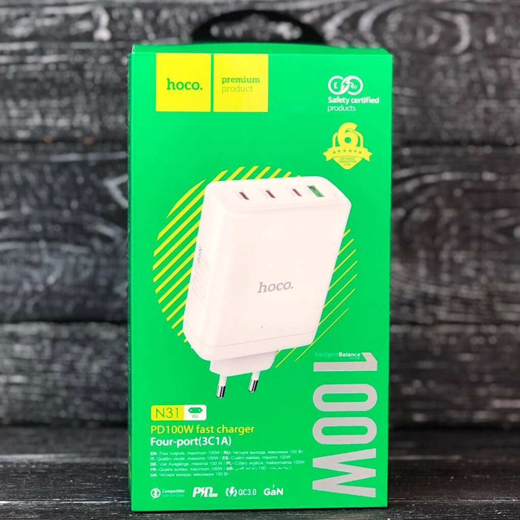 Зарядний пристрій блок HOCO N31 Leader 100 W 3*USB-C виходу від компанії da1 - фото 1