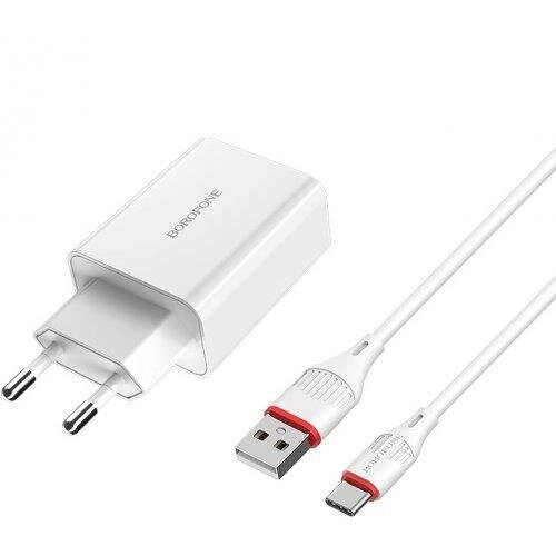 Зарядний пристрій Borofone BA21A Long jorney QC3.0 single USB 3 A with Type-C cable біле від компанії da1 - фото 1