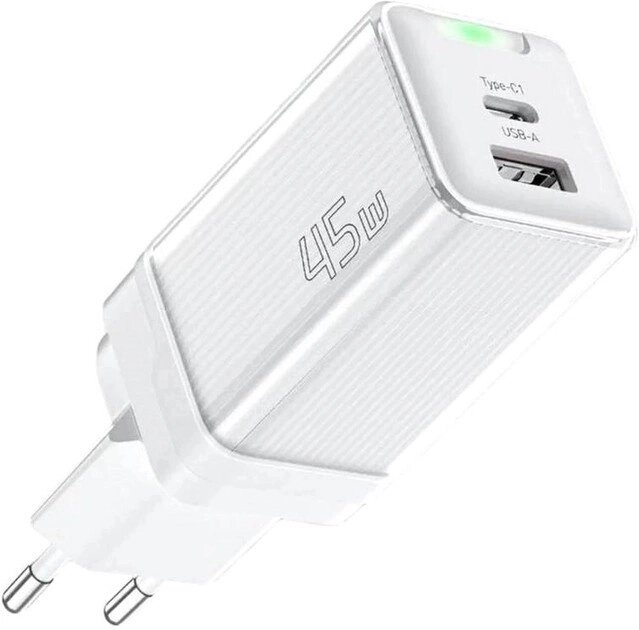 Зарядний пристрій Essager Zhiqi 45W GaN Travel Charger A+C євровилка біле від компанії da1 - фото 1