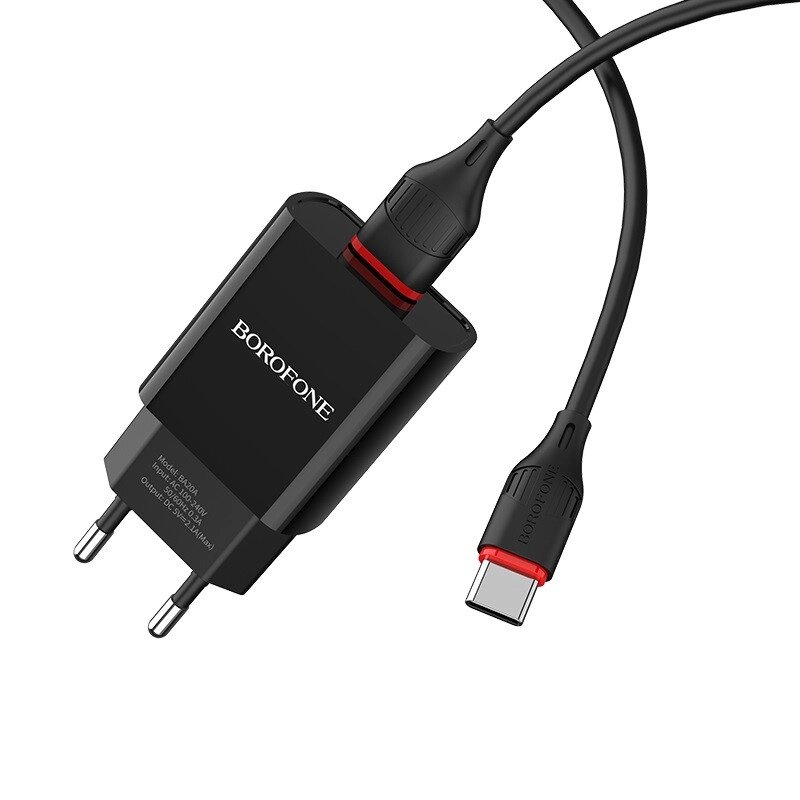 Зарядний пристрій комплект із кабелем USB-C — BOROFONE BA20A Sharp набір чорний від компанії da1 - фото 1