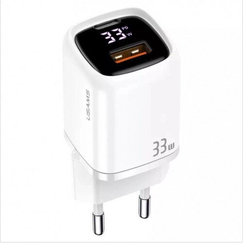 Зарядний пристрій Usams Digital Display Fast Charger QC + PD 33 W T46 від компанії da1 - фото 1