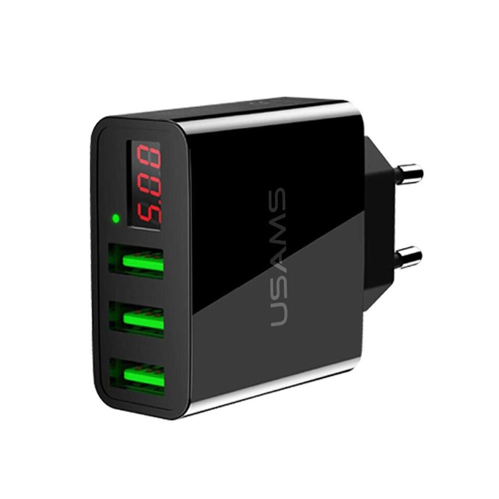 Зарядний пристрій Usams Travel Charger LED Display 3 usb US-CC035 від компанії da1 - фото 1