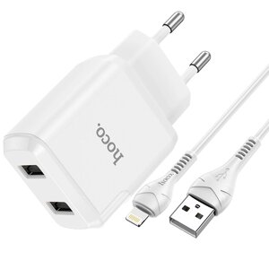 Адаптер сетевой HOCO Lightning cable Speedy dual port charger set N7 |2USB, 2.1A|Safety Certified)