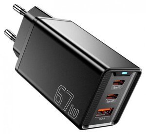 Зарядний пристрій ESSAGER Kolsang 67w GaN Travel Charger 3 порти 2C + A чорний