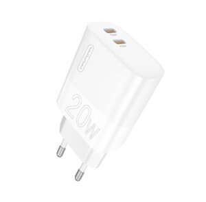 Зарядний адаптер — блок на 2 виходи WUW-C193 PD20W+PD20W Charger USB C + USB C white