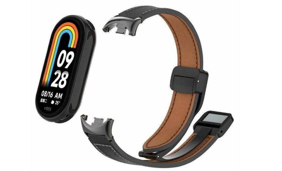 Змінний ремінець — шкіряний браслет для Xiaomi Band 8 чорний від компанії da1 - фото 1