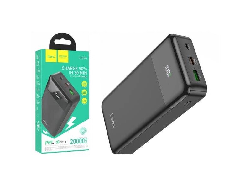 Зовнішній акумулятор Power Bank HOCO J102A 20000 mAh PD20W+QC3.0 22.5W Чорний від компанії da1 - фото 1